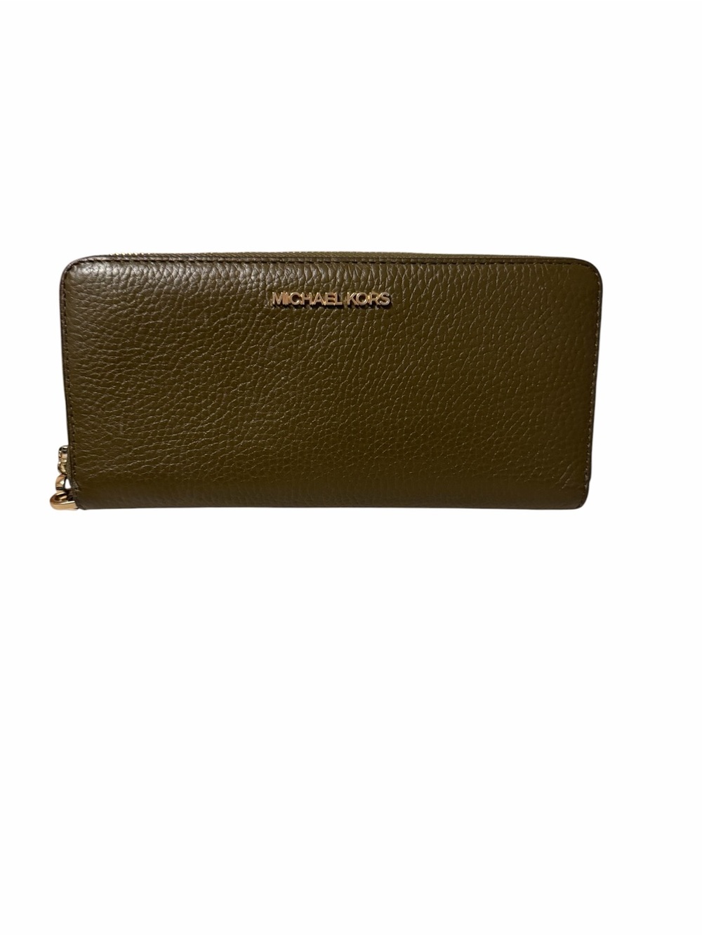 Michael Kors Olive Leather Zip-Around Wallet with Gold Logo